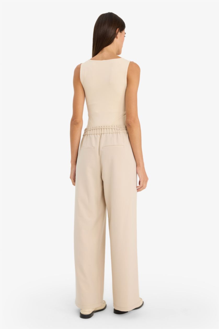 Женщины Бежевый Брюки Wide Leg c высокой талией для женщин