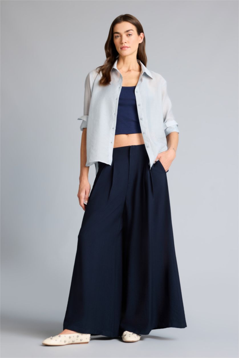 WOMAN NAVY Culotte Fit High Waist Wide Leg Viscose Trousers