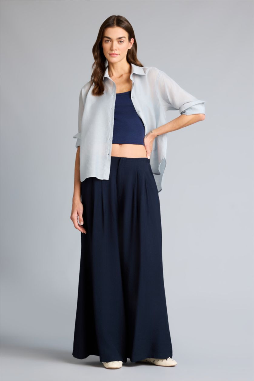 WOMAN NAVY Culotte Fit High Waist Wide Leg Viscose Trousers
