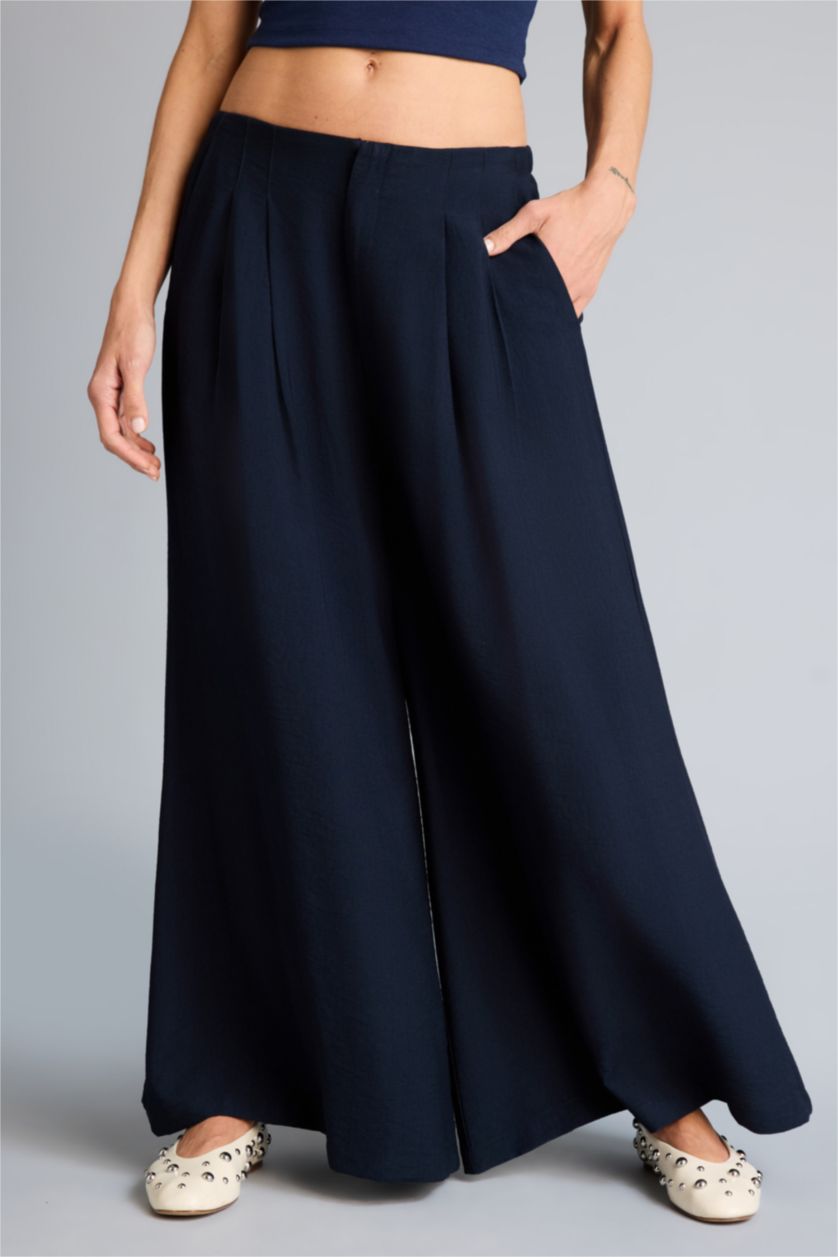 WOMAN NAVY Culotte Fit High Waist Wide Leg Viscose Trousers