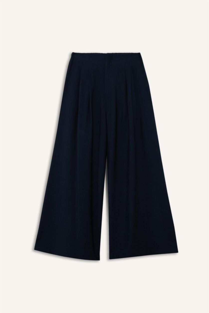 WOMAN NAVY Culotte Fit High Waist Wide Leg Viscose Trousers