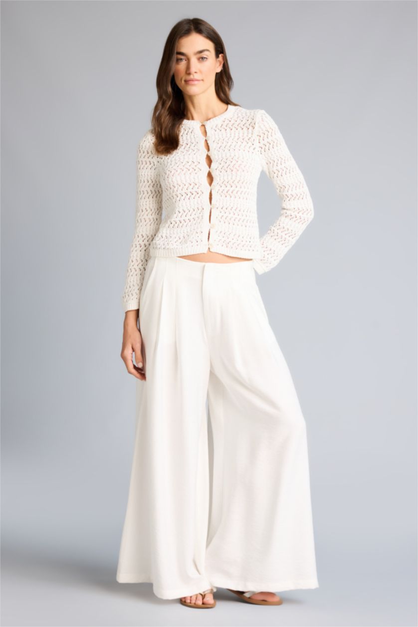 حريمي أبيض بنطلون فيسكوز كولوت فيت شارلستون بجيب وخصر عالي