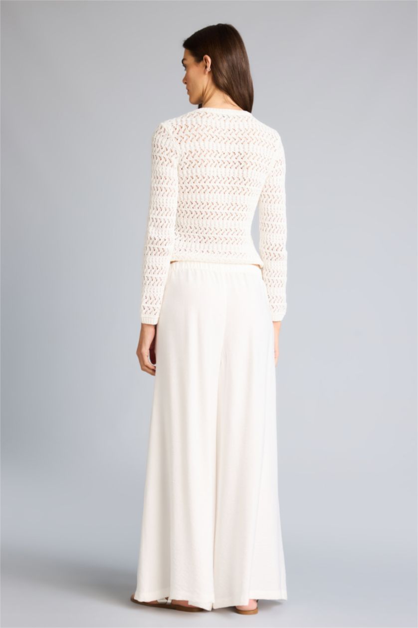 حريمي أبيض بنطلون فيسكوز كولوت فيت شارلستون بجيب وخصر عالي