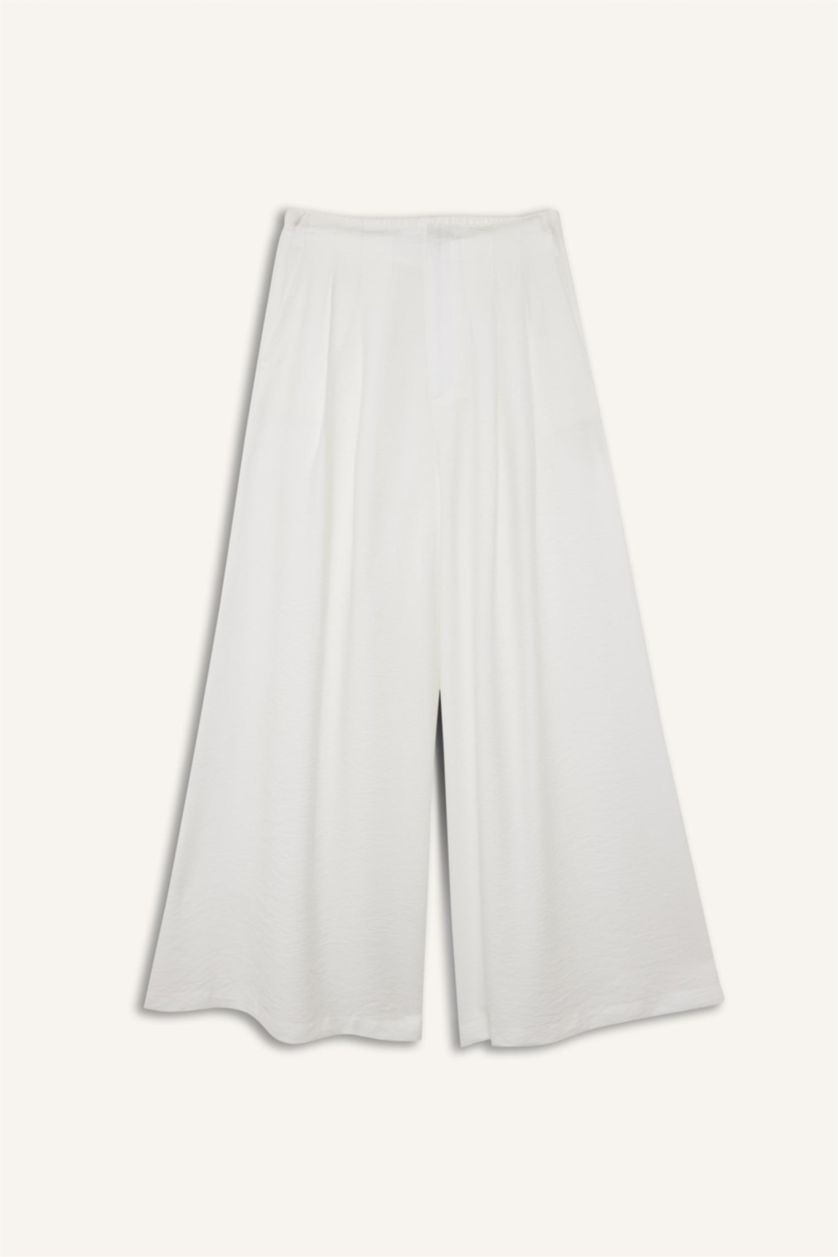 حريمي أبيض بنطلون فيسكوز كولوت فيت شارلستون بجيب وخصر عالي