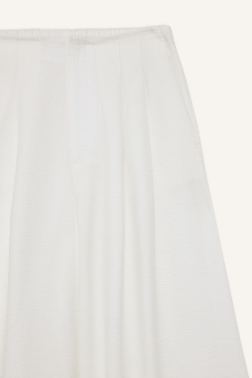 حريمي أبيض بنطلون فيسكوز كولوت فيت شارلستون بجيب وخصر عالي