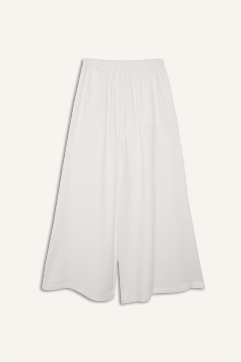 حريمي أبيض بنطلون فيسكوز كولوت فيت شارلستون بجيب وخصر عالي