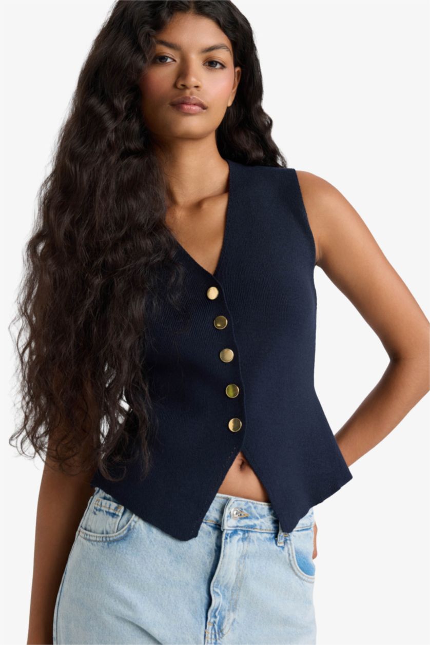 Woman NAVY Slim Fit V-Neck Knitwear Vest