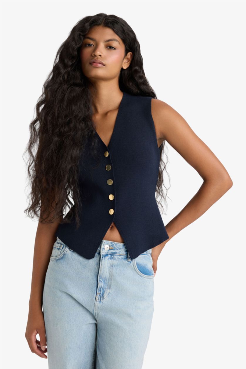 Woman NAVY Slim Fit V-Neck Knitwear Vest