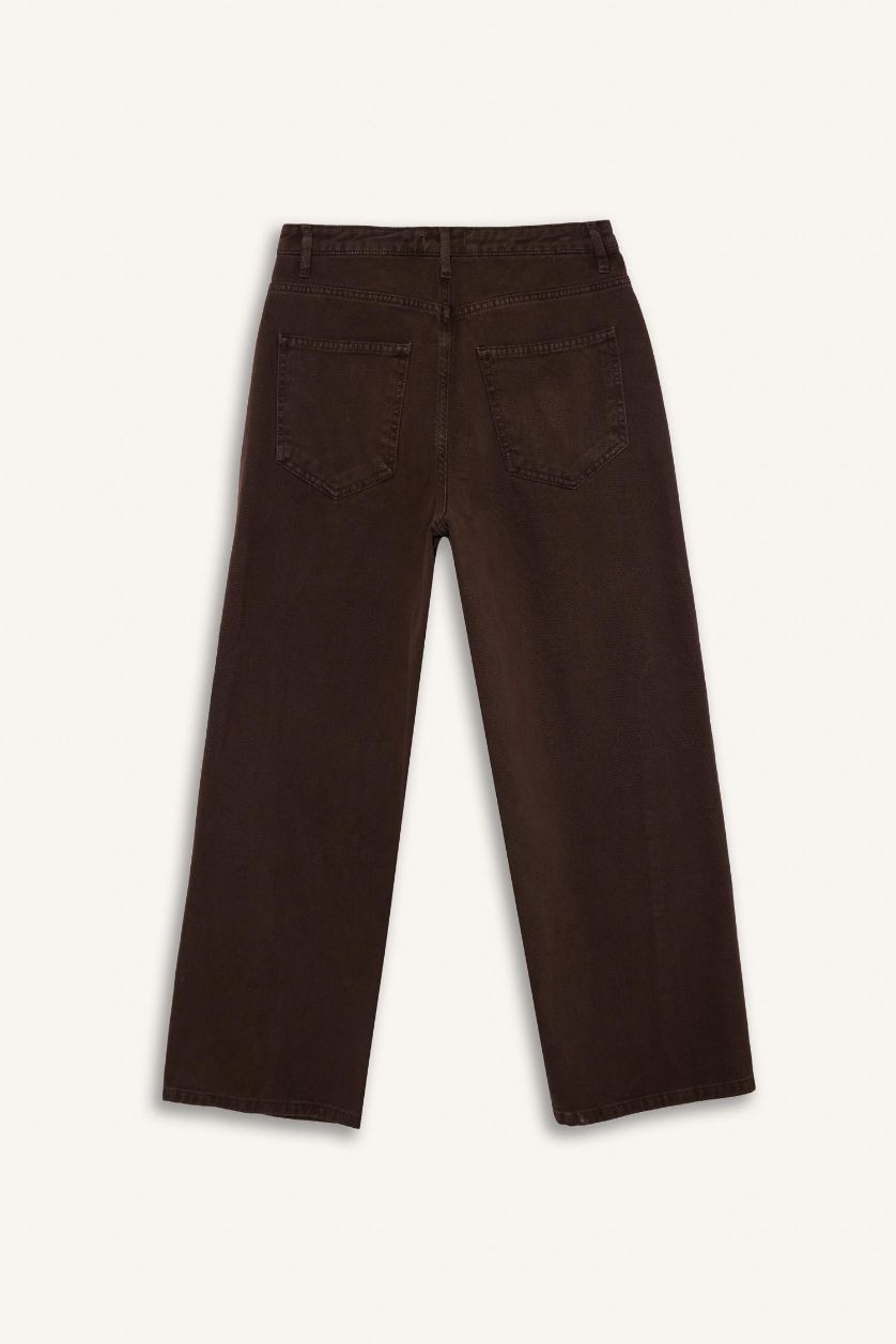 FEMME Marron Pantalon en gabardine taille normale avec charm cerise Coupe barrel