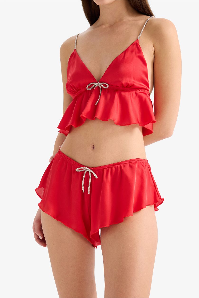 Kadın Kırmızı Regular Fit Saten Alt