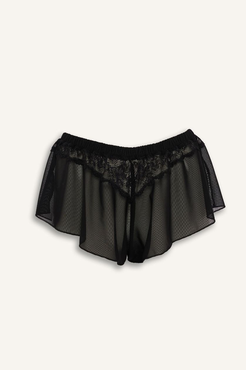 Kadın Siyah Regular Fit Dantel Detaylı Tül Alt