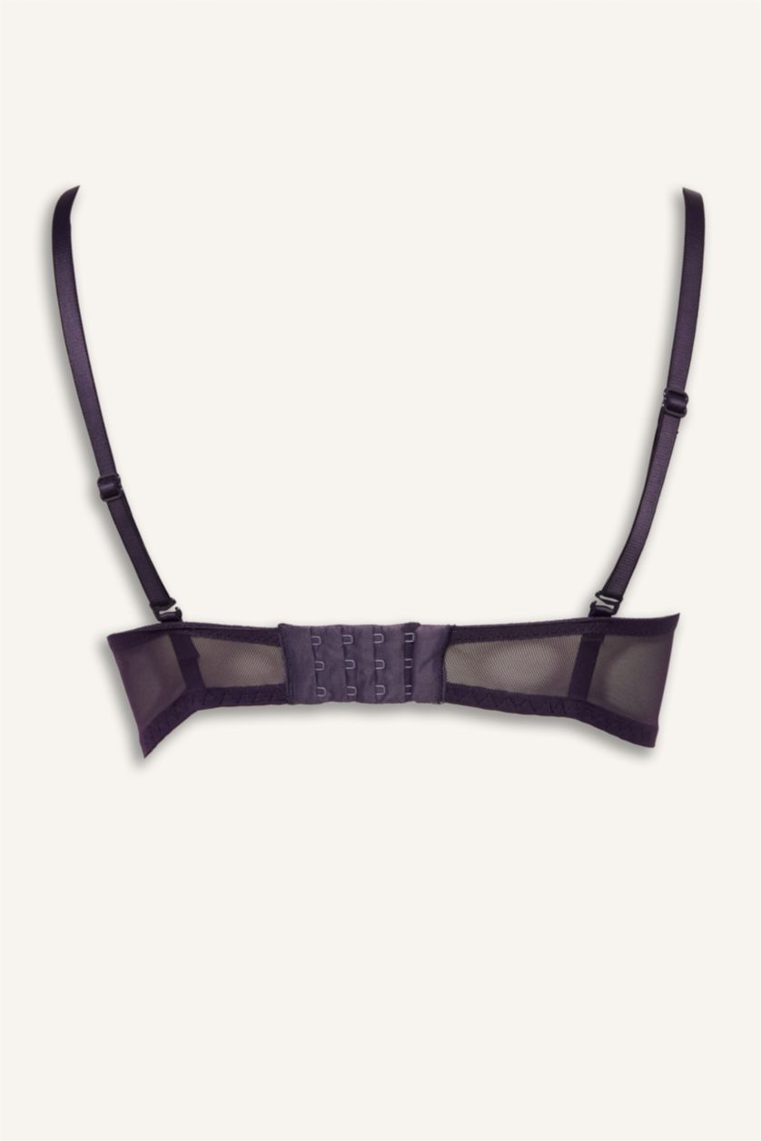 Kadın Mor Dantel Detaylı Kaplı Yarım Dolgulu Balenli Straplez Sütyen