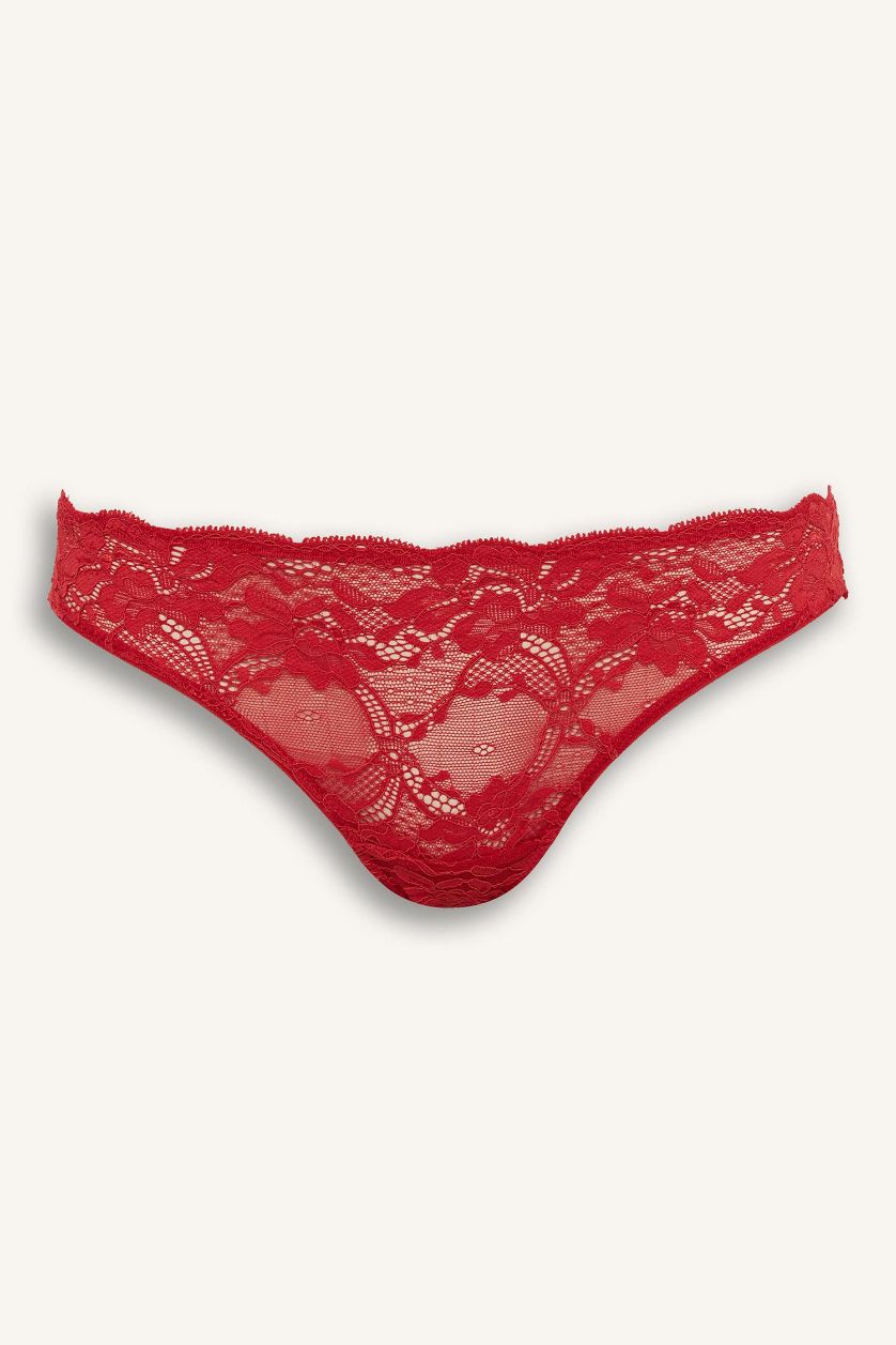 Kadın Kırmızı Dantel Detaylı Dantel Brazilian Külot