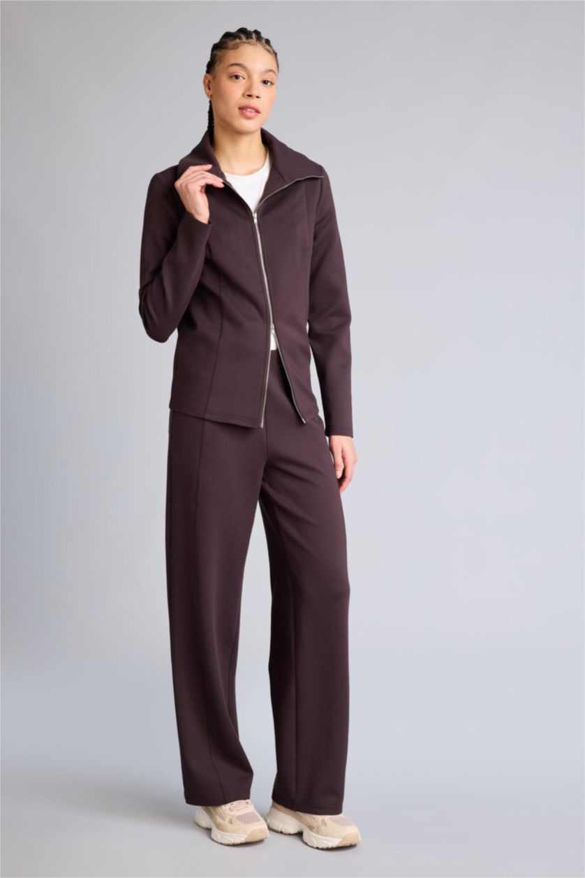 Woman Brown Wide Leg Wide Leg With Pockets Scuba Fabric Trousers