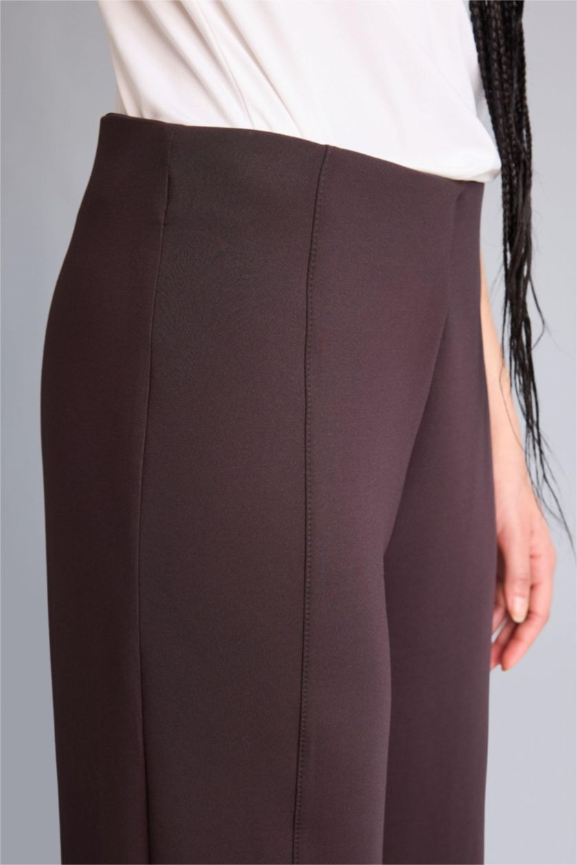 Woman Brown Wide Leg Wide Leg With Pockets Scuba Fabric Trousers