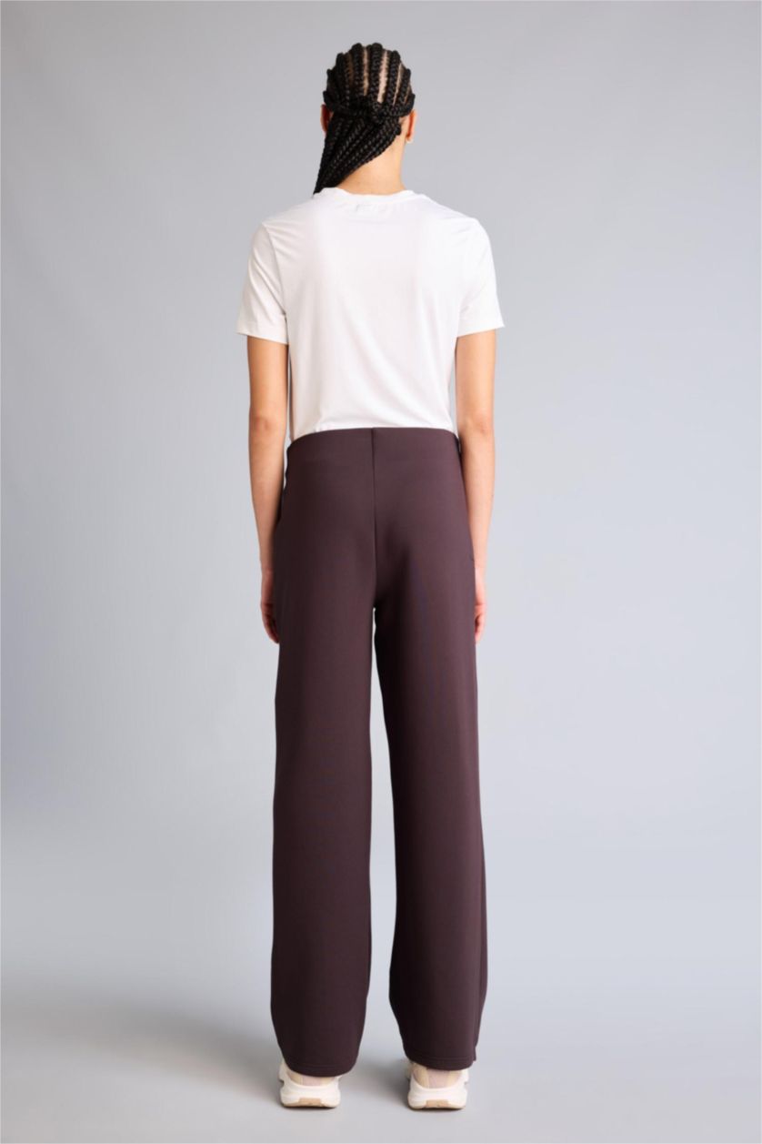 Woman Brown Wide Leg Wide Leg With Pockets Scuba Fabric Trousers
