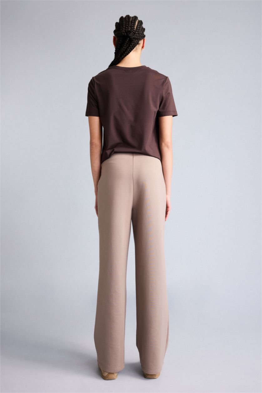 Woman Light Brown Wide Leg Wide Leg With Pockets Scuba Fabric Trousers