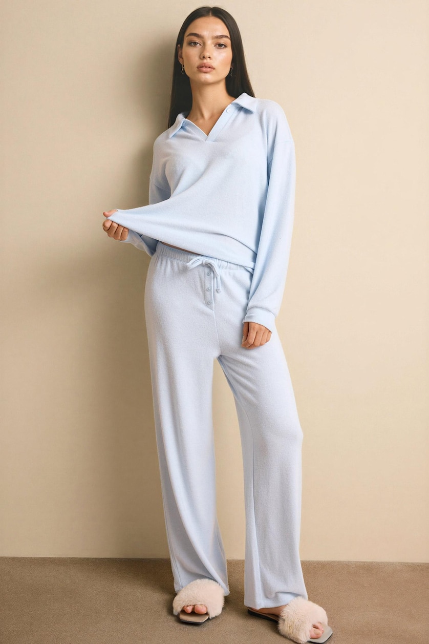 نساء أزرق فاتح Long Sleeve Top and Bottom 2 Piece Pyjamas Set