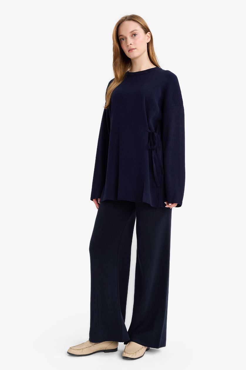 حريمي كحلي بنطلون تريكو قصة مستقيمة برجل عادية