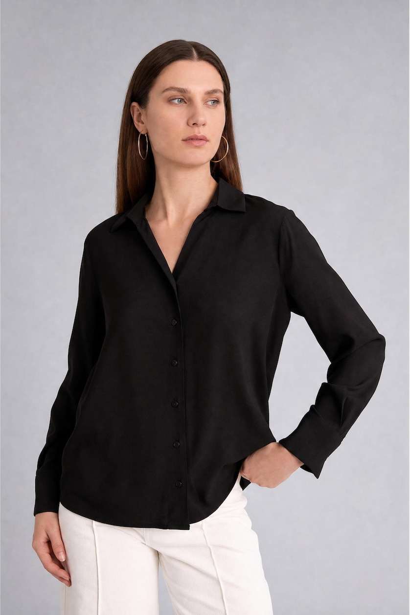 Женщины Черный Рубашка Regular Fit