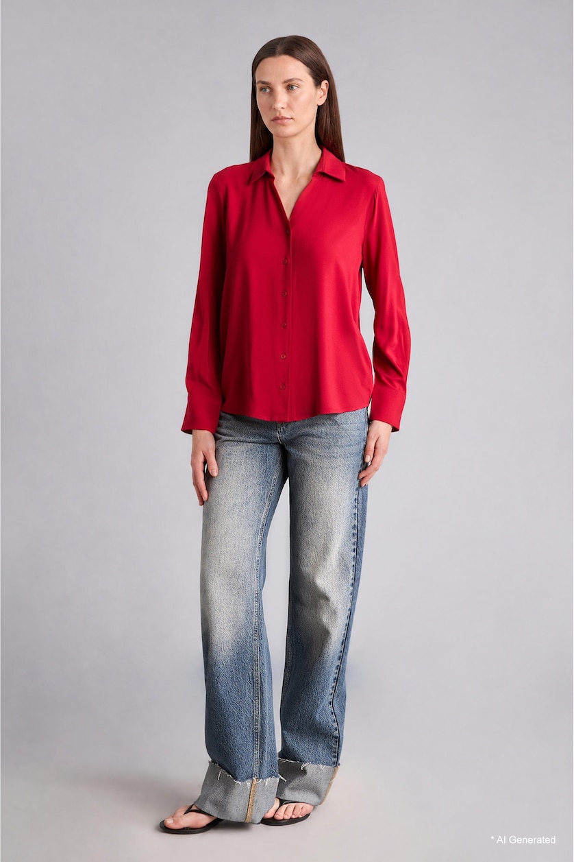 Әйелдерге қызыл Regular Fit жейде