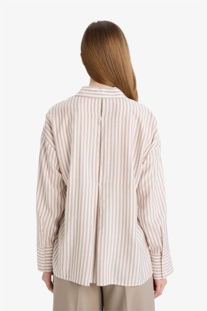 WOMAN Beige Relax Fit Shirt Collar Long Sleeve Shirt