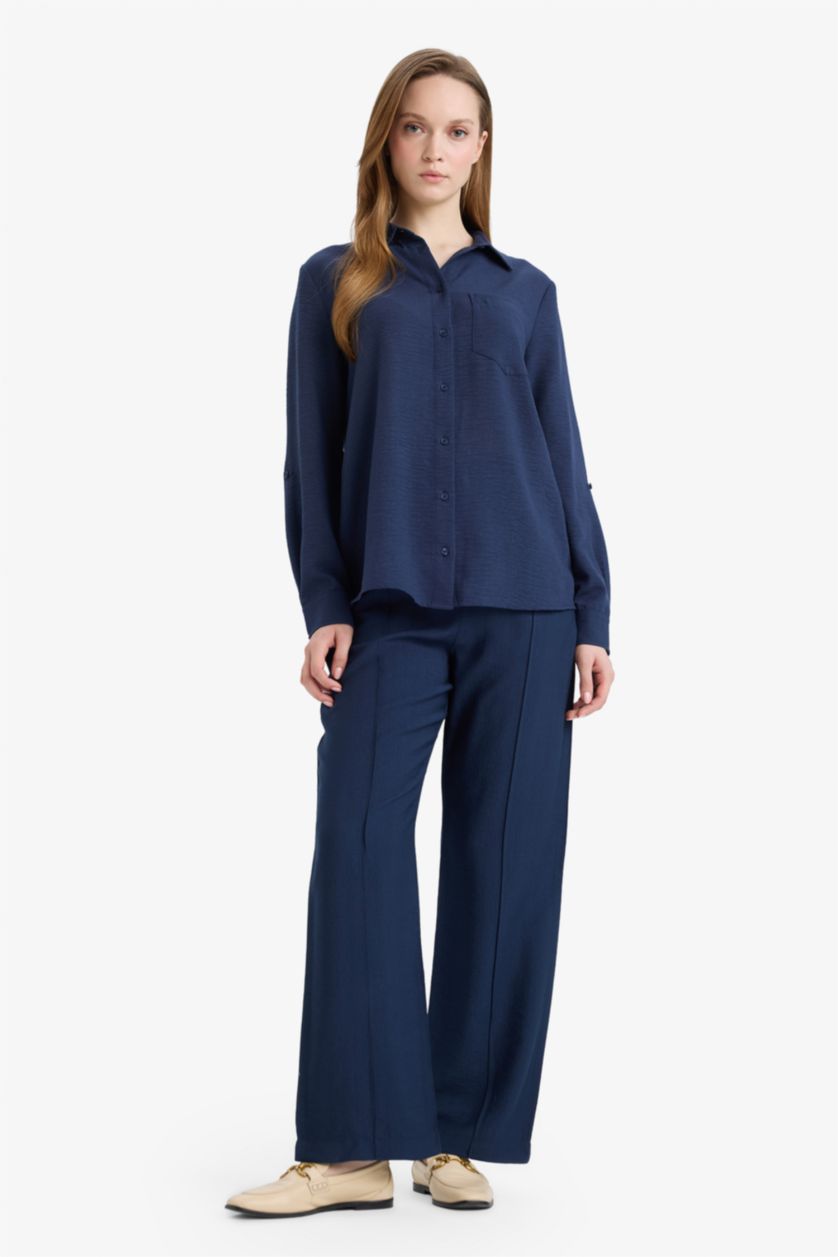 Женщины Синий Рубашка с длинным рукавом стандартного кроя Aerobin для женщин