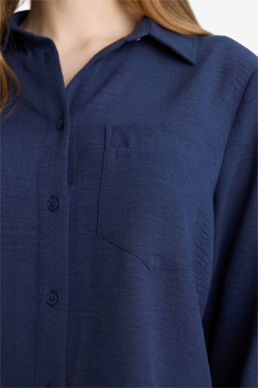 Женщины Синий Рубашка с длинным рукавом стандартного кроя Aerobin для женщин