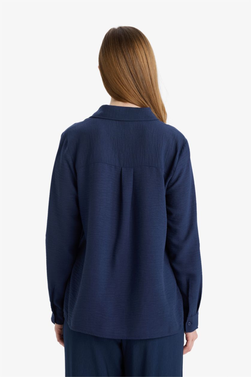 Женщины Синий Рубашка с длинным рукавом стандартного кроя Aerobin для женщин