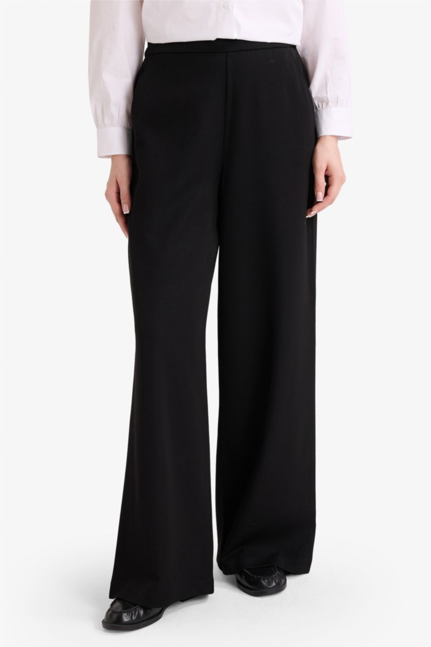 Женщины Черный Брюки Wide Straight с прямыми штанинами