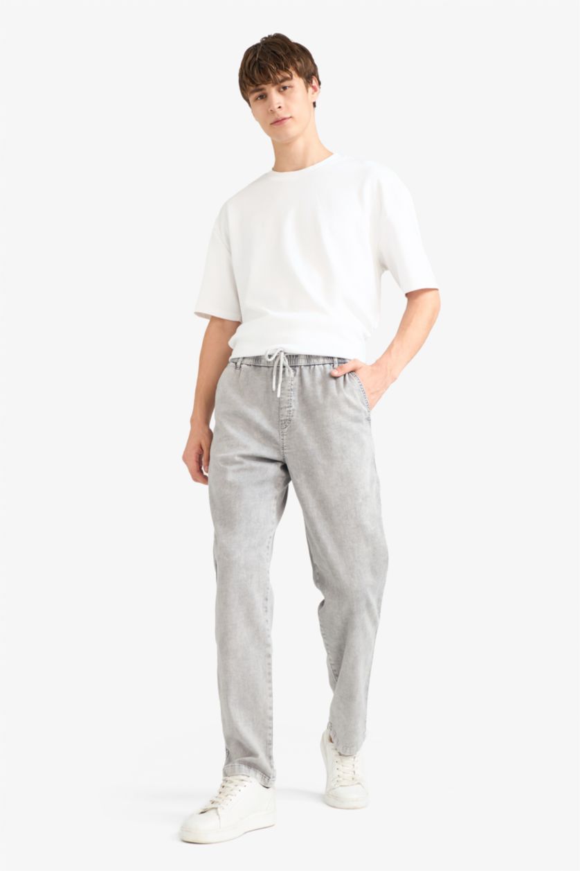 رجال رمادي فاتح بنطرون جينز برجل واسع وايد ليج