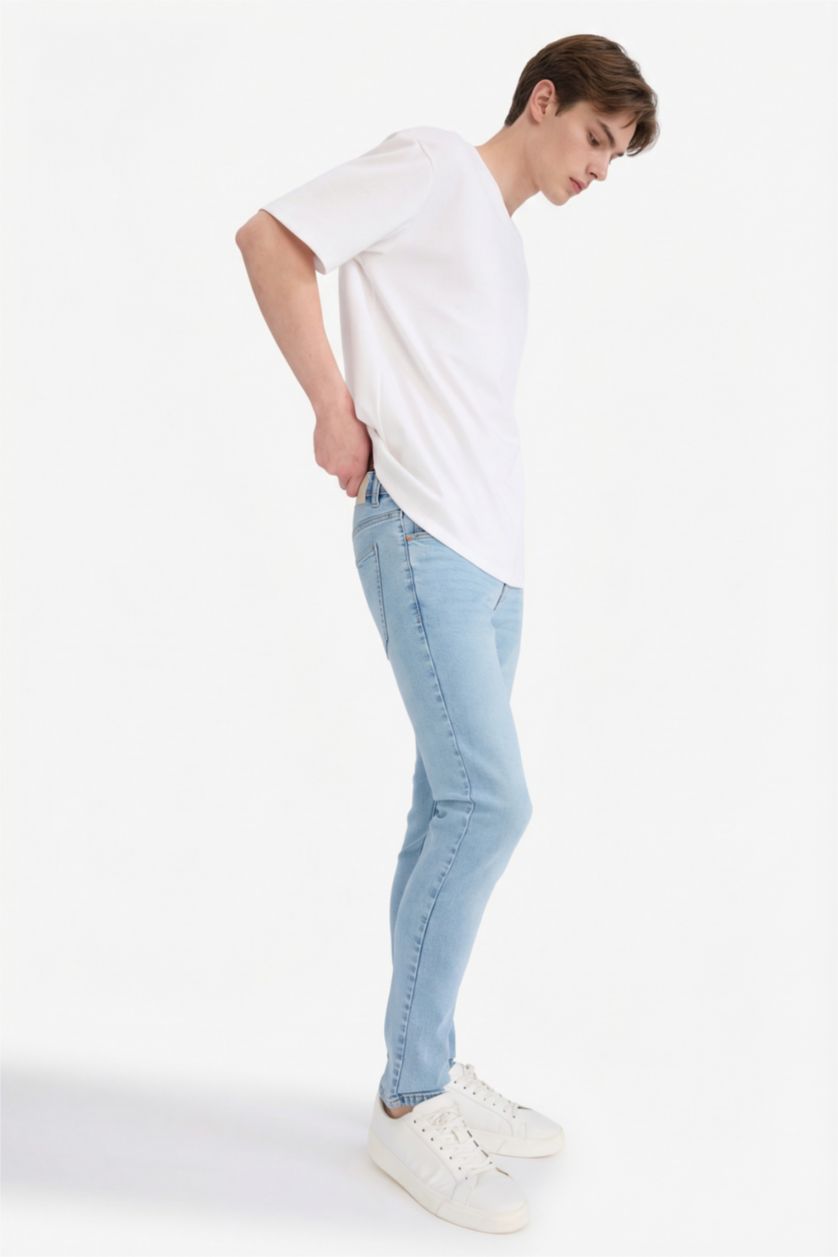 Man Light Blue Carlo Skinny Fit Super Skinny Hem Denim Trousers