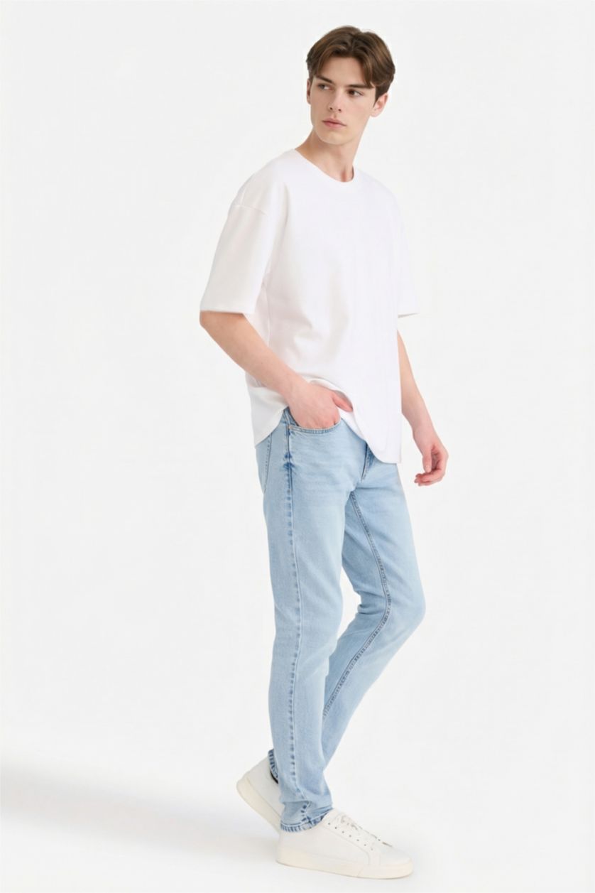 Man Light Blue Pedro Slim Fit Trousers