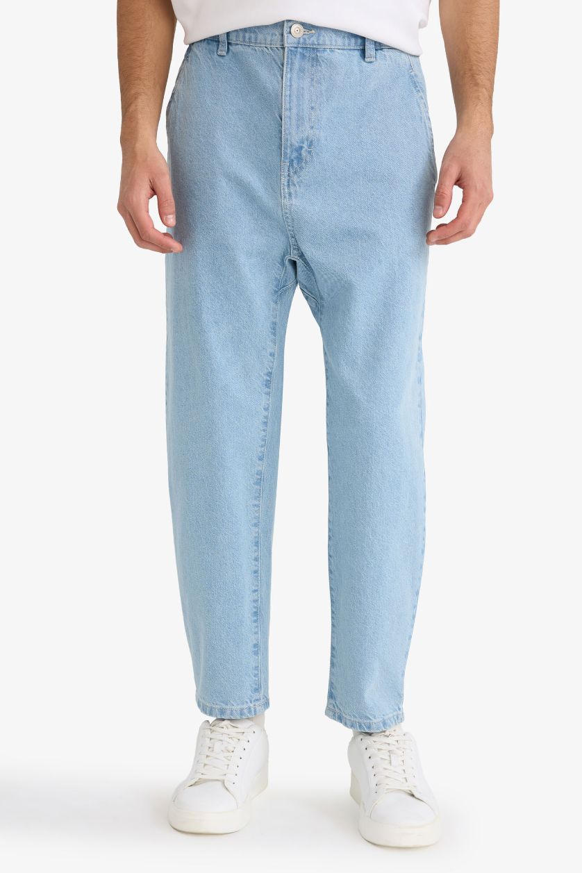 رجال أزرق فاتح بنطرون جينز قصة فضفاضة برجل واسع وايد ليج