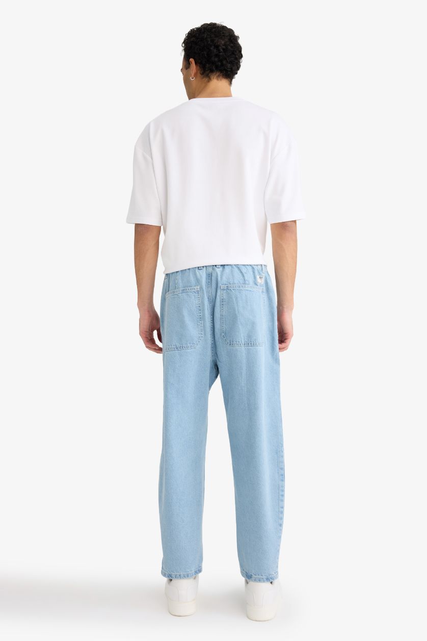 رجال أزرق فاتح بنطرون جينز قصة فضفاضة برجل واسع وايد ليج