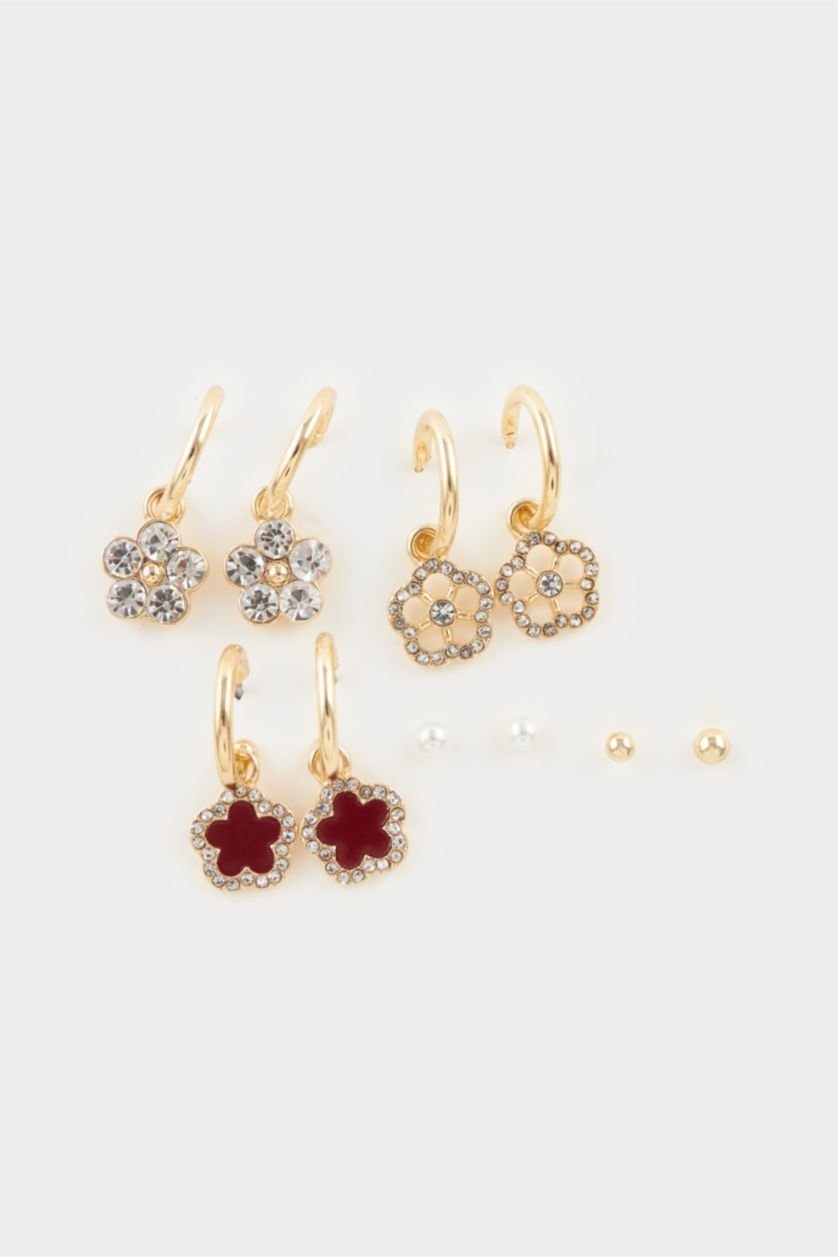 Kadın Karma Kadın Gold 5'li Çiçek Temalı Küpe