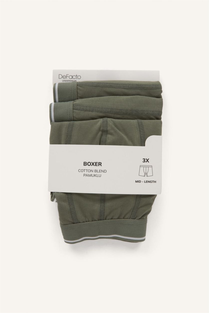 Erkek Açık Haki Regular Fıt 3'lü Boxer Set