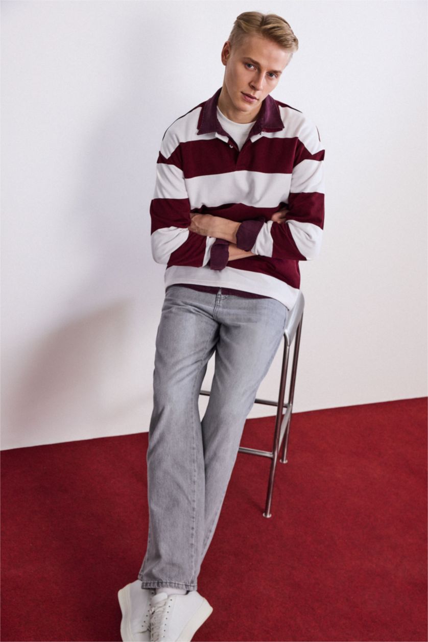 Erkek Gri Straight Fit Düz Paça Jean Pantolon