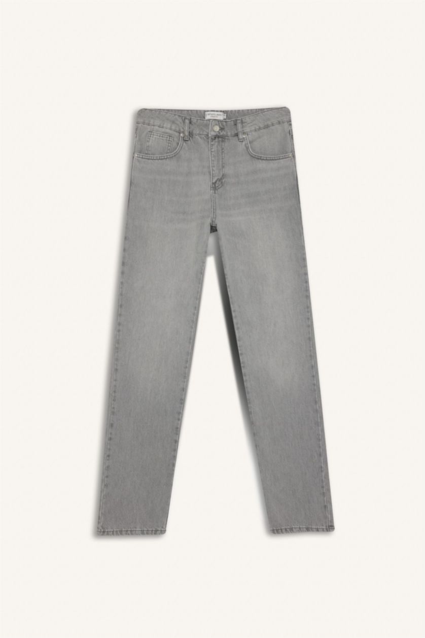 Erkek Gri Straight Fit Düz Paça Jean Pantolon