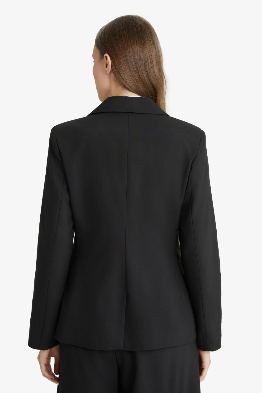 Kadın Siyah Regular Fıt Ceket Yaka Blazer Ceket