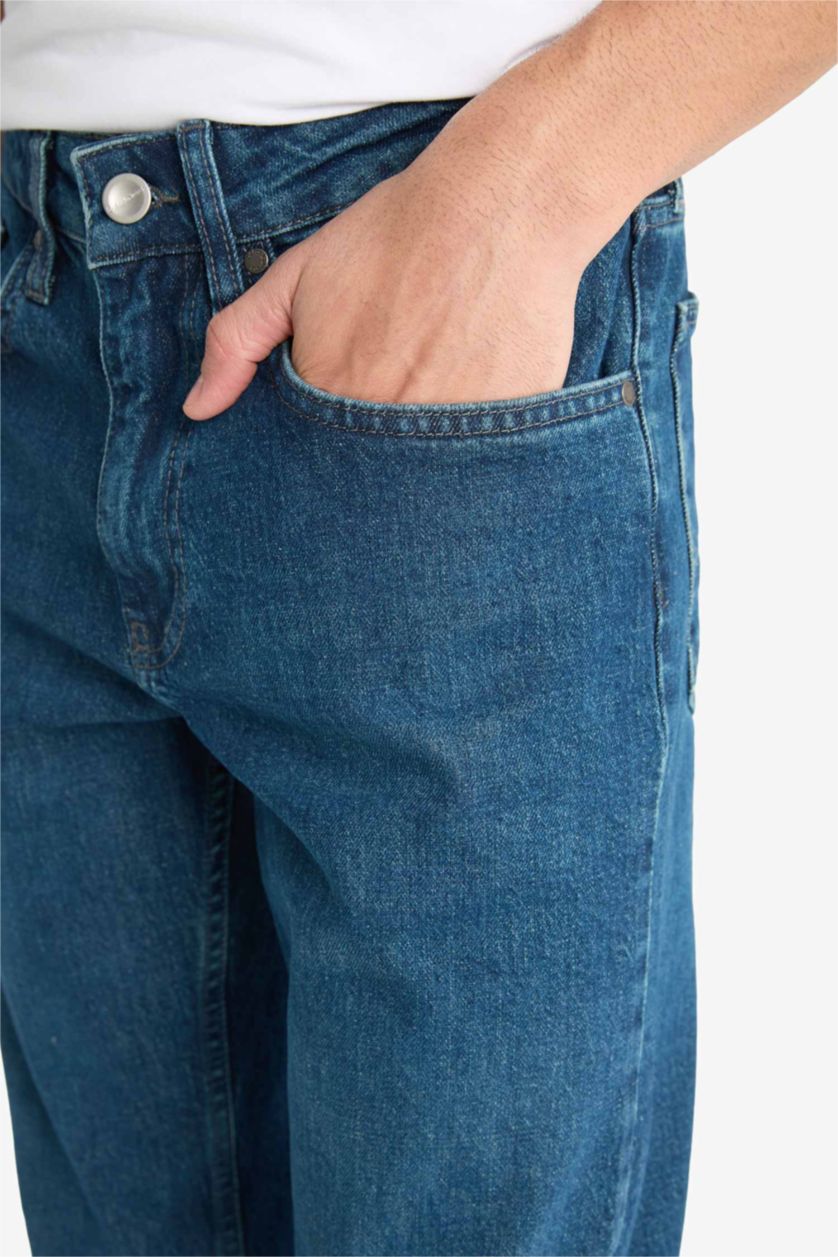 رجالي أزرق غامق بنطلون جينز سليم فيت بقالب عادي وخصر عادي