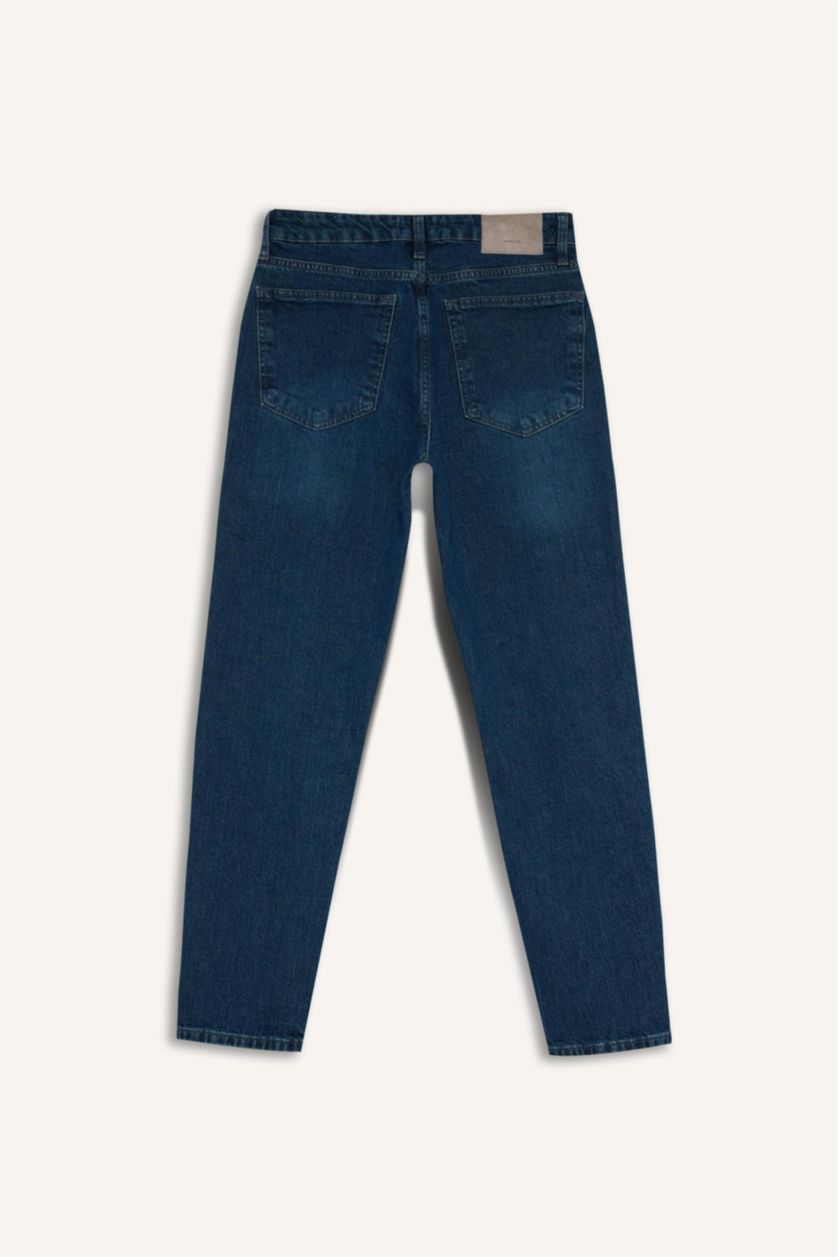 رجالي أزرق غامق بنطلون جينز سليم فيت بقالب عادي وخصر عادي