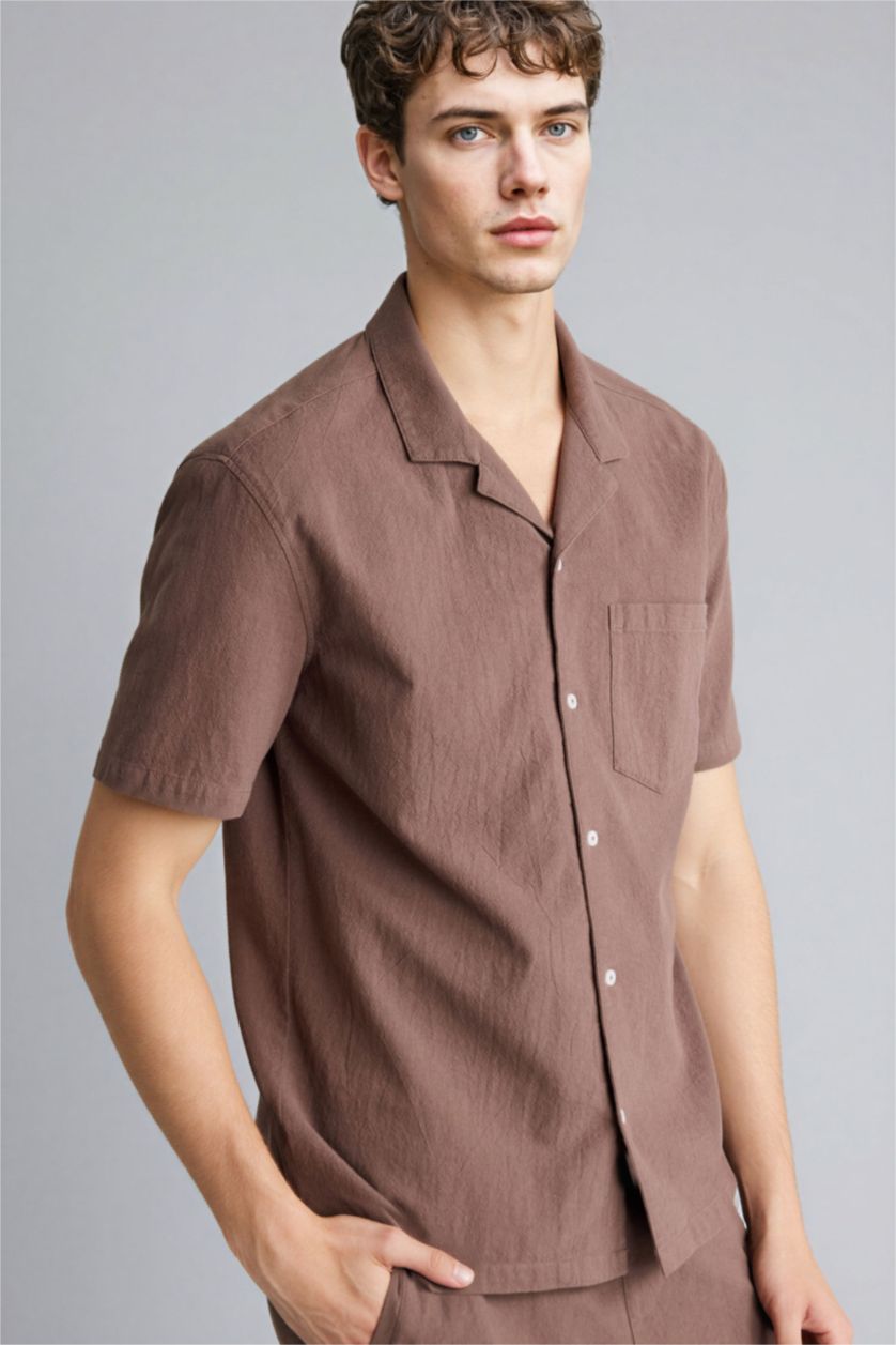 رجالي بني 100% Cotton Muslin Shirt