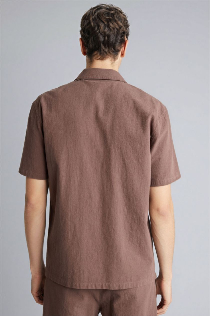 رجالي بني 100% Cotton Muslin Shirt