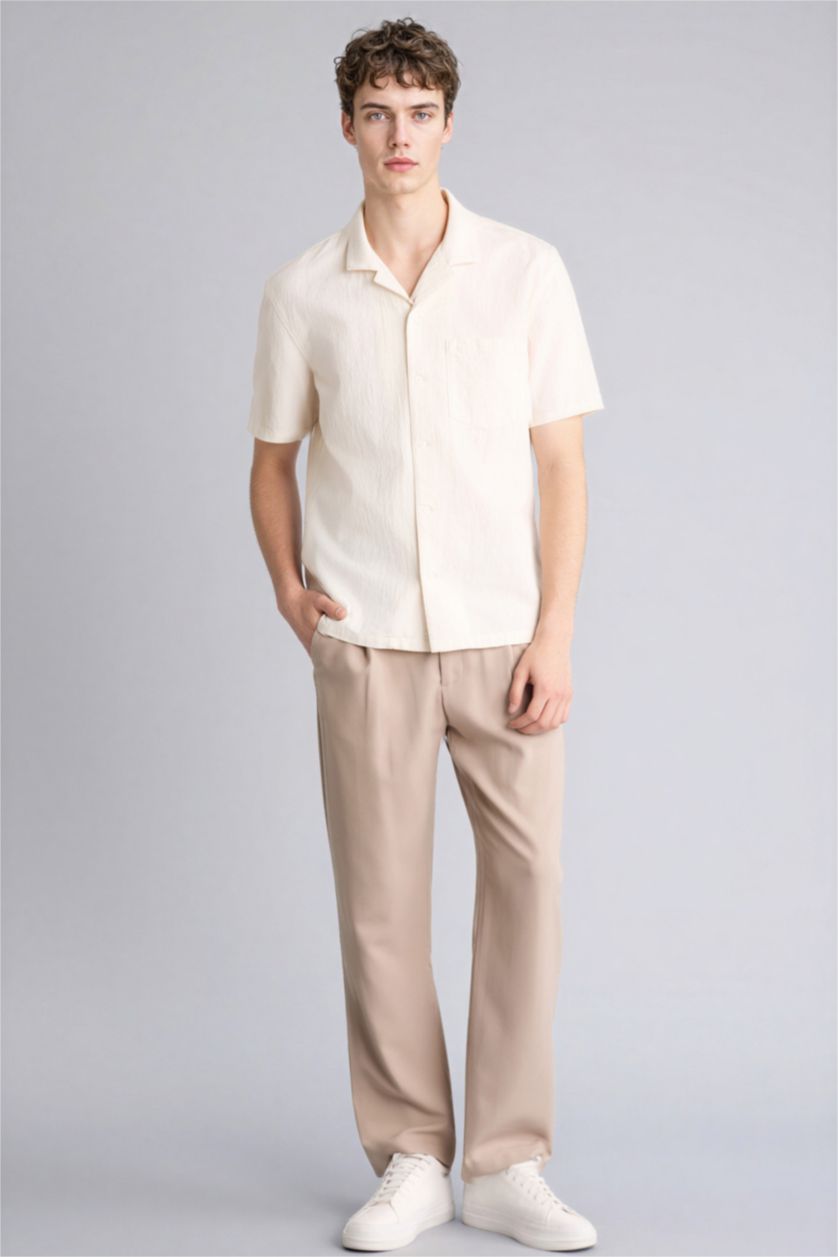 رجالي بيج فاتح 100% Cotton Muslin Shirt