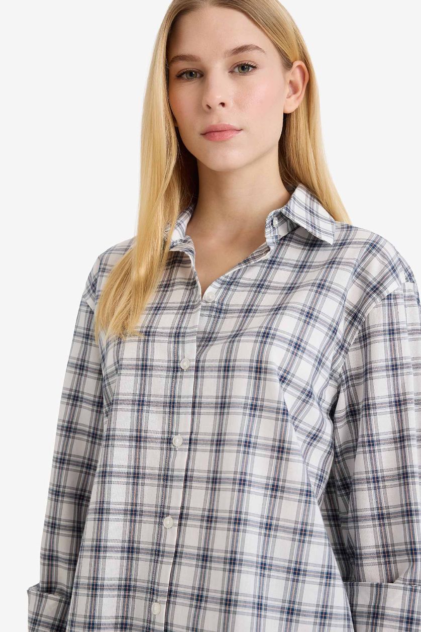 Woman NAVY Oversize Fit Shirt Collar Long Sleeve Shirt