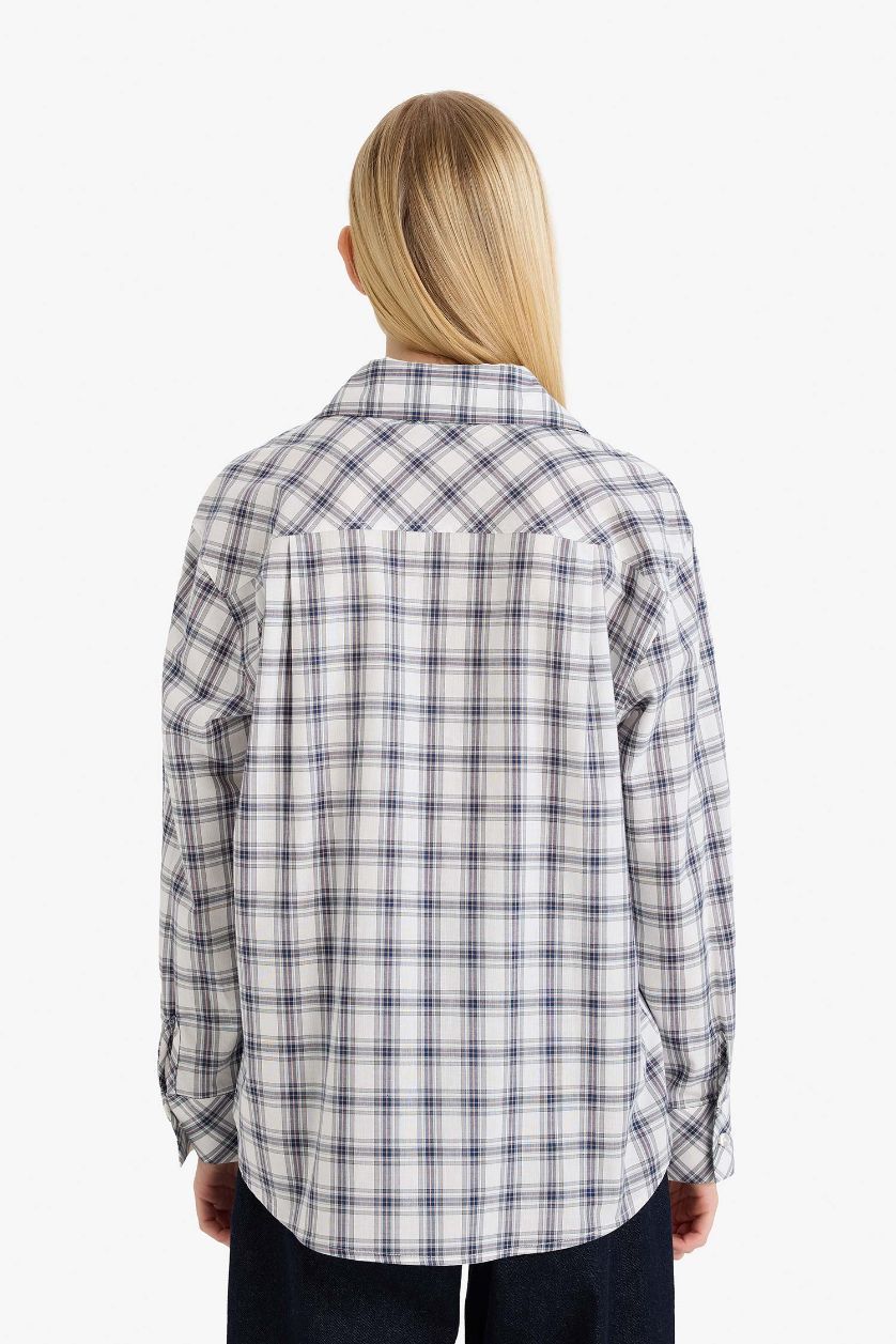 Woman NAVY Oversize Fit Shirt Collar Long Sleeve Shirt