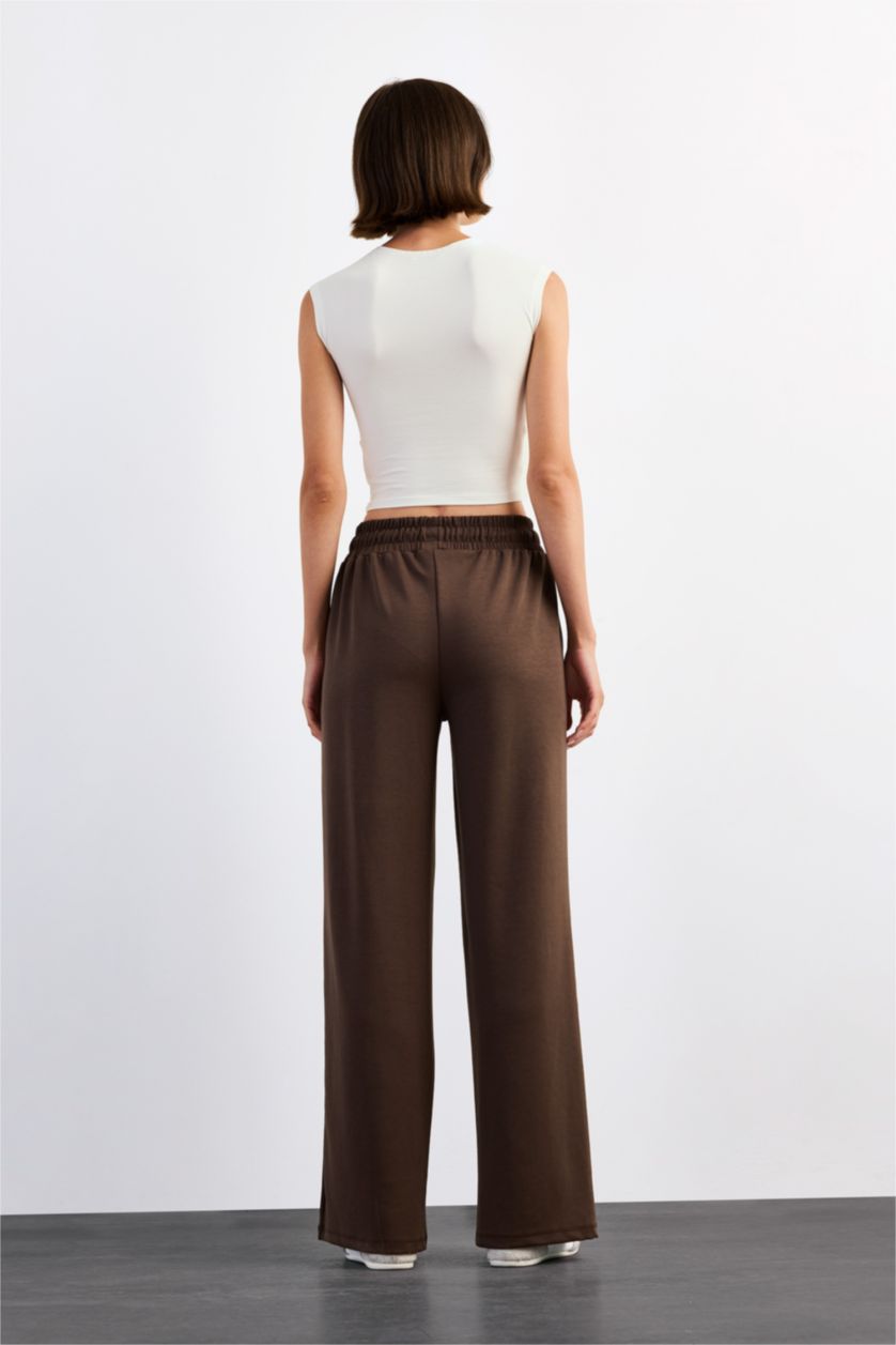 Woman Brown Relax Fit Regular Waist Straight Leg Modal Trousers