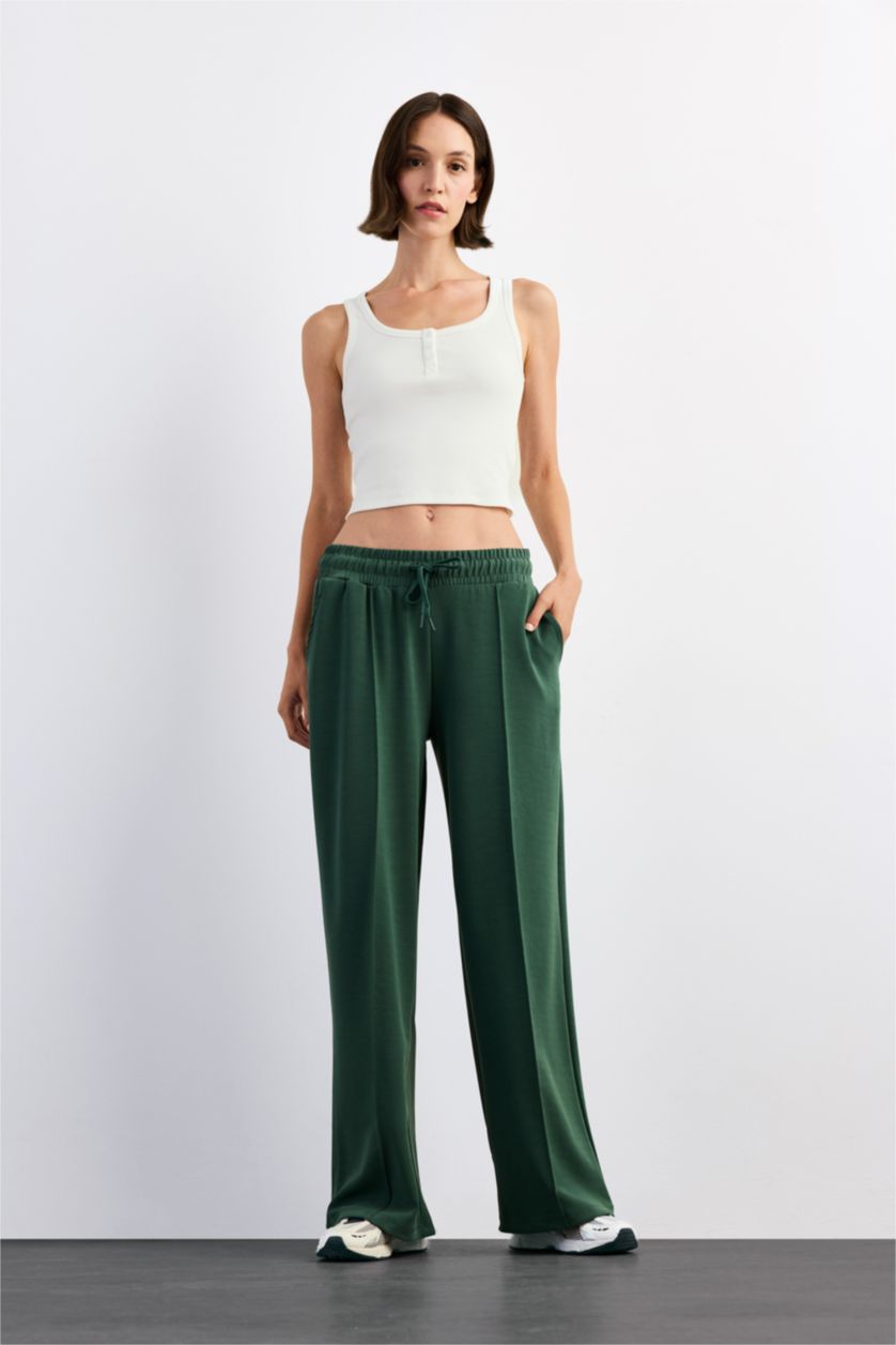 Woman Khaki Relax Fit Regular Waist Modal Trousers