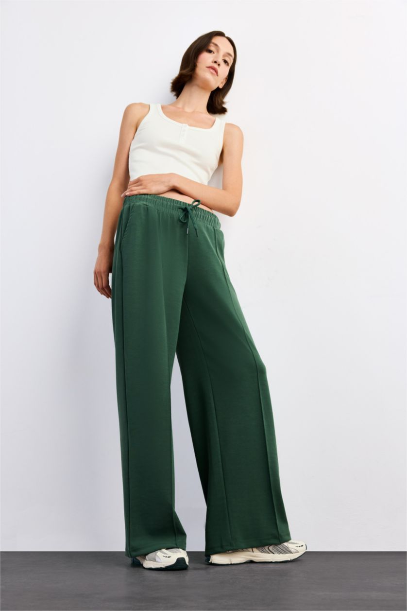 Woman Khaki Relax Fit Regular Waist Modal Trousers